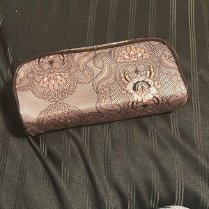 Pink and brown makeup bag